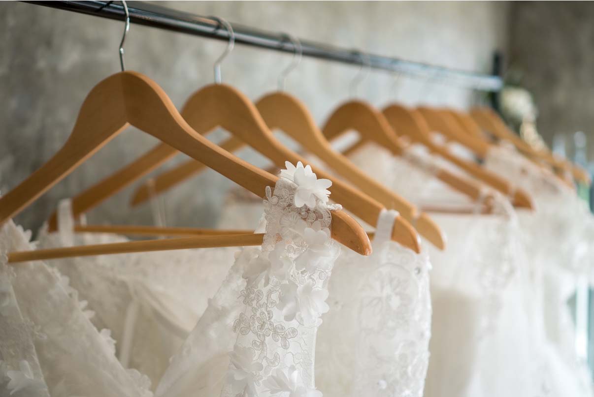 beautiful wedding dresses on a hanger 